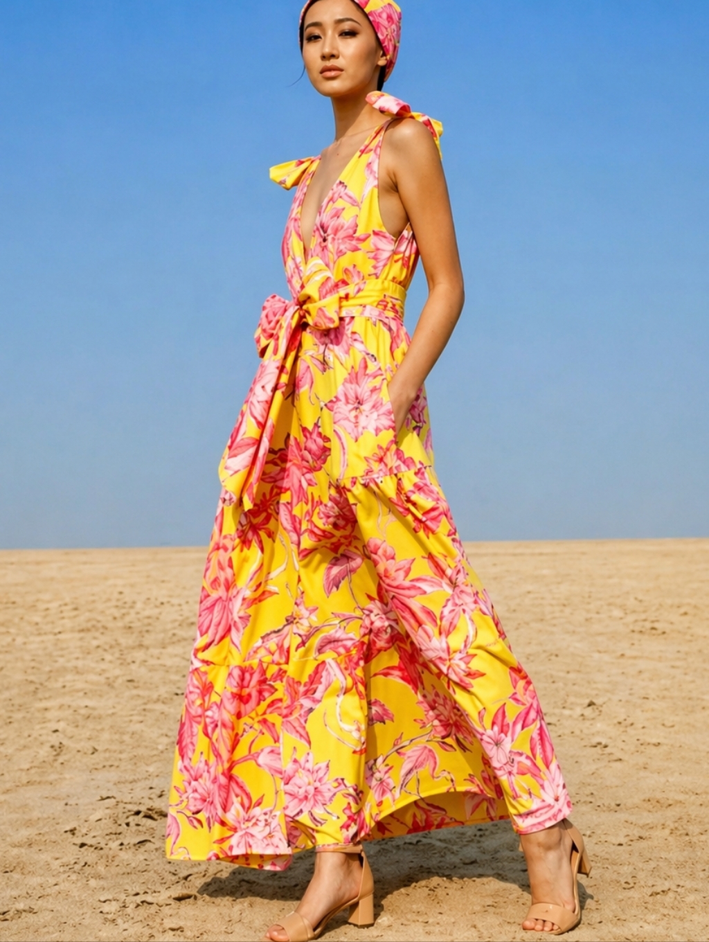 Banjanan Yellow & Pink Floral Maxi Dress